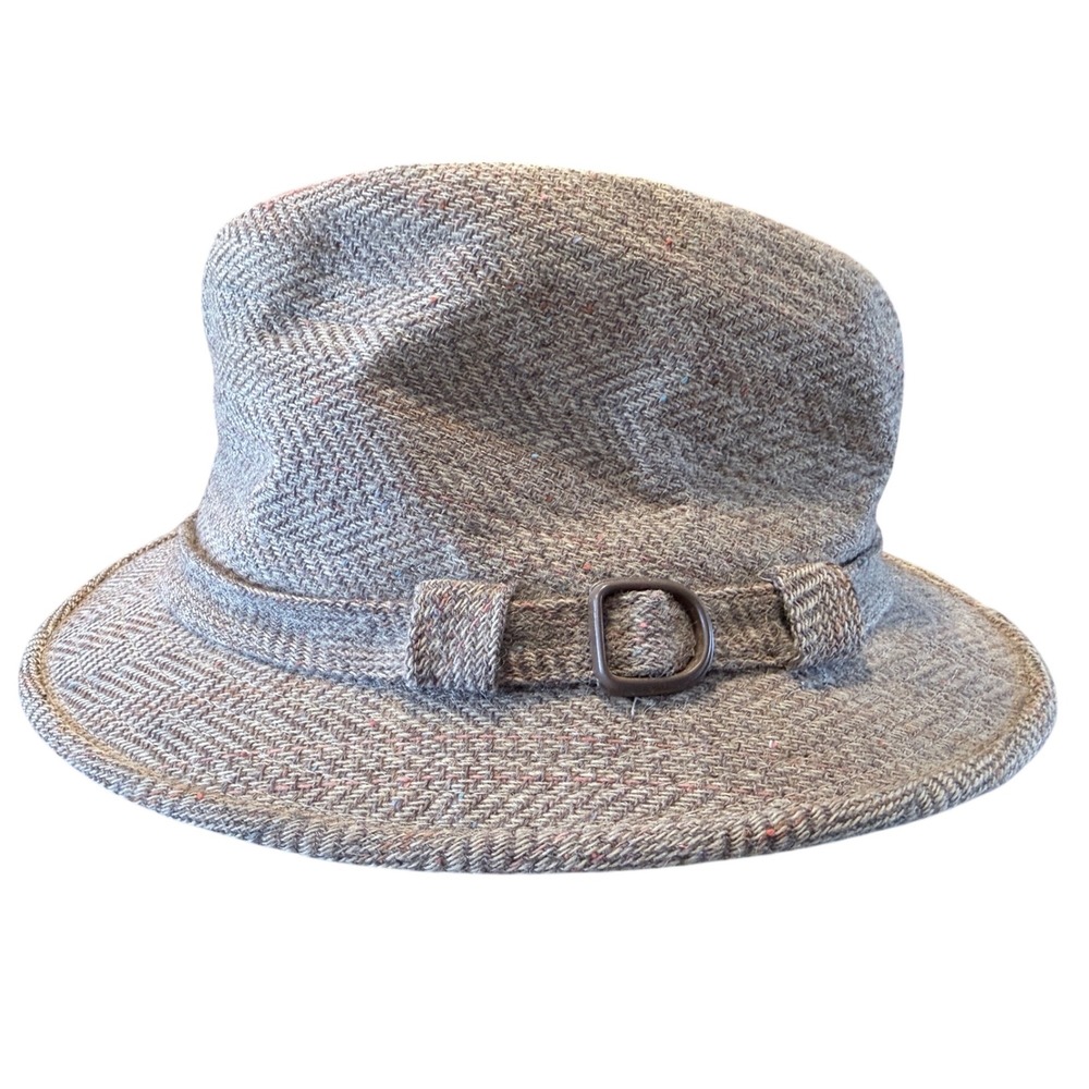 Kangol Mens 100% Pure Wool Herringbone Fedora Brown‎ Grey Buckle